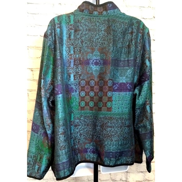 Serengeti Jacket Blazer Top Size 1X Blue Green Open Front - Picture 5 of 8